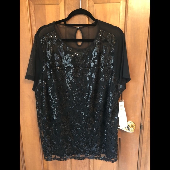 plus size black sequin top